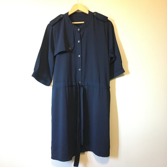 Navy Blue Military Button Down Tunic Dress - Picture 2 of 15